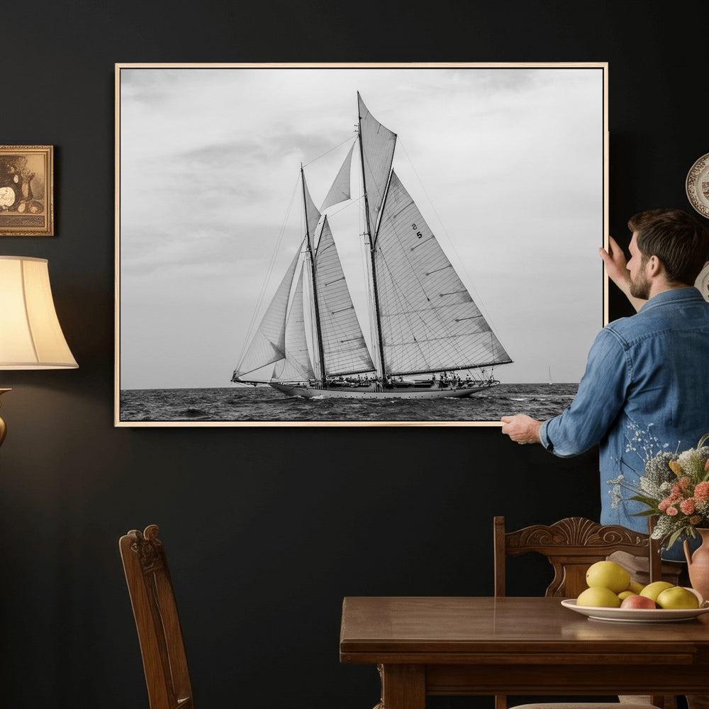 Vintage Sailboat Wall Art Canvas Print, Black and White