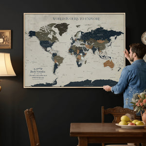 Custom Push Pin World Map Wall Art Canvas Print –