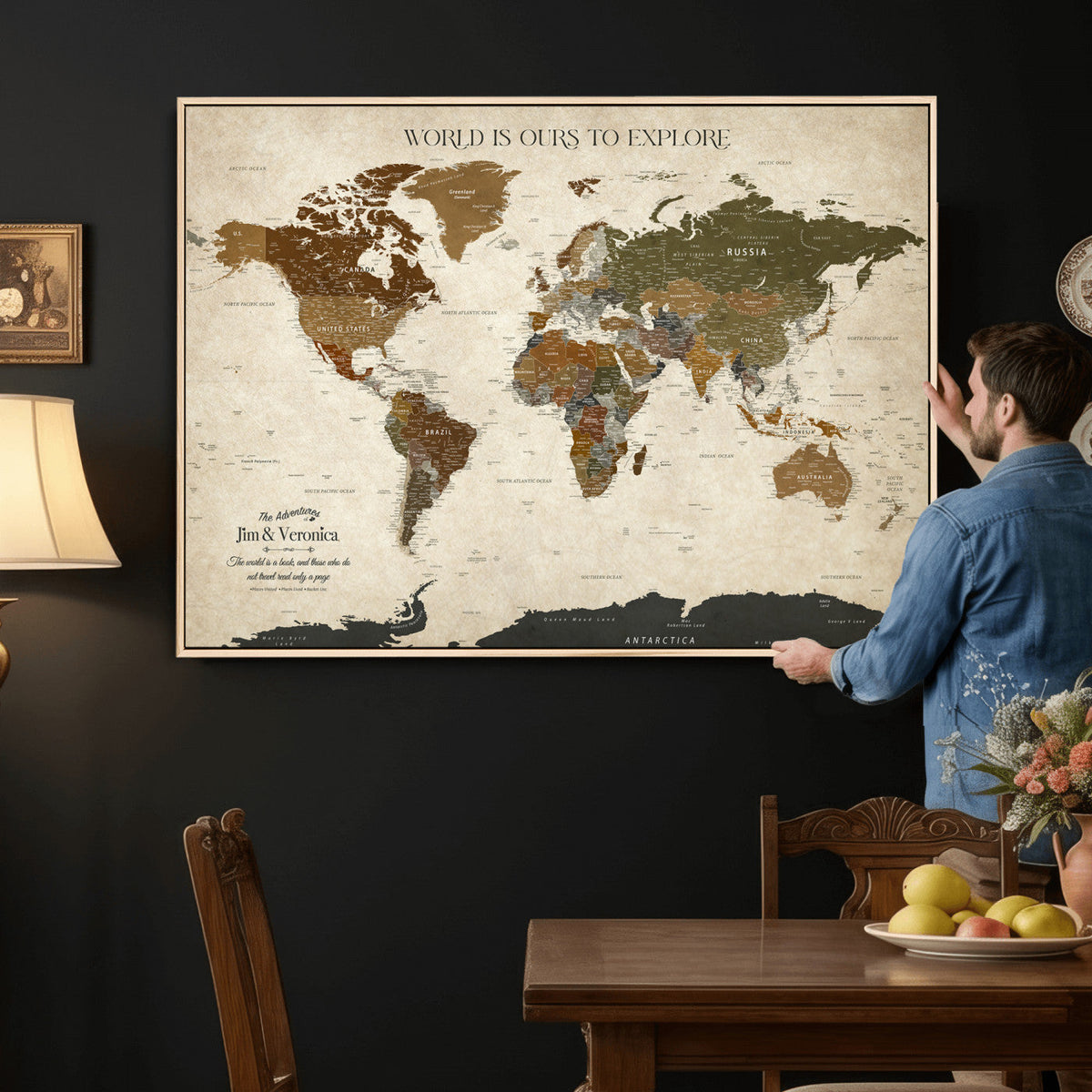 Custom Push Pin World Map Wall Art Canvas Print –