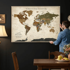 Custom Push Pin World Map Wall Art Canvas Print –