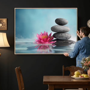 Zen Canvas Wall Art Lotus Flower Stacked Stones Teal Spa