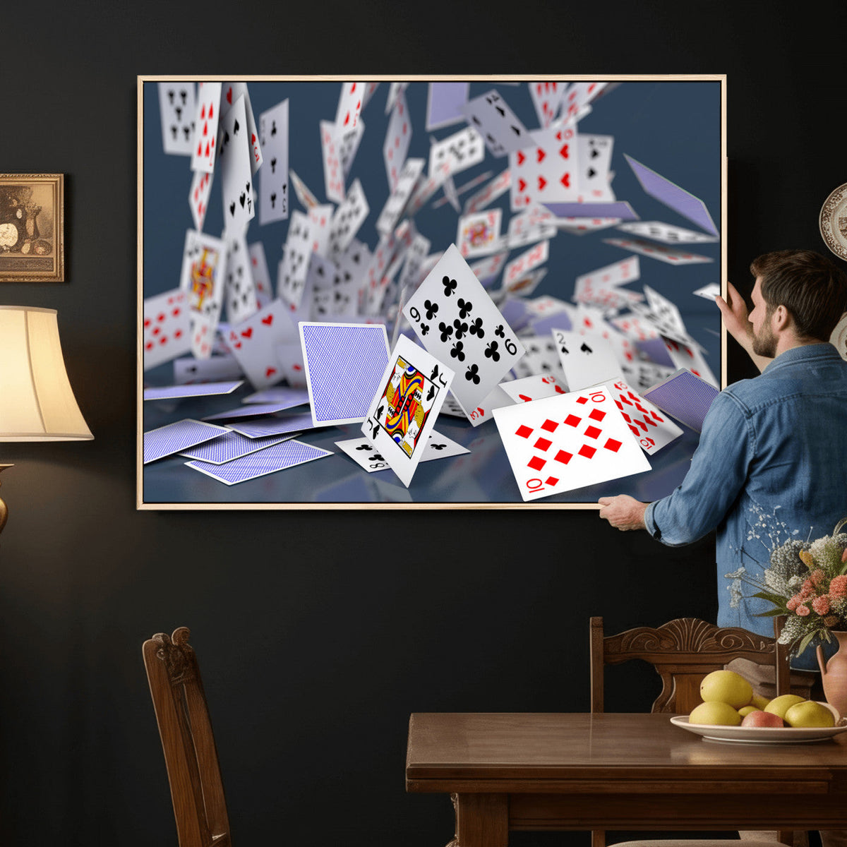 Playing Cards Canvas Wall Art | Casino Game Room Decor,