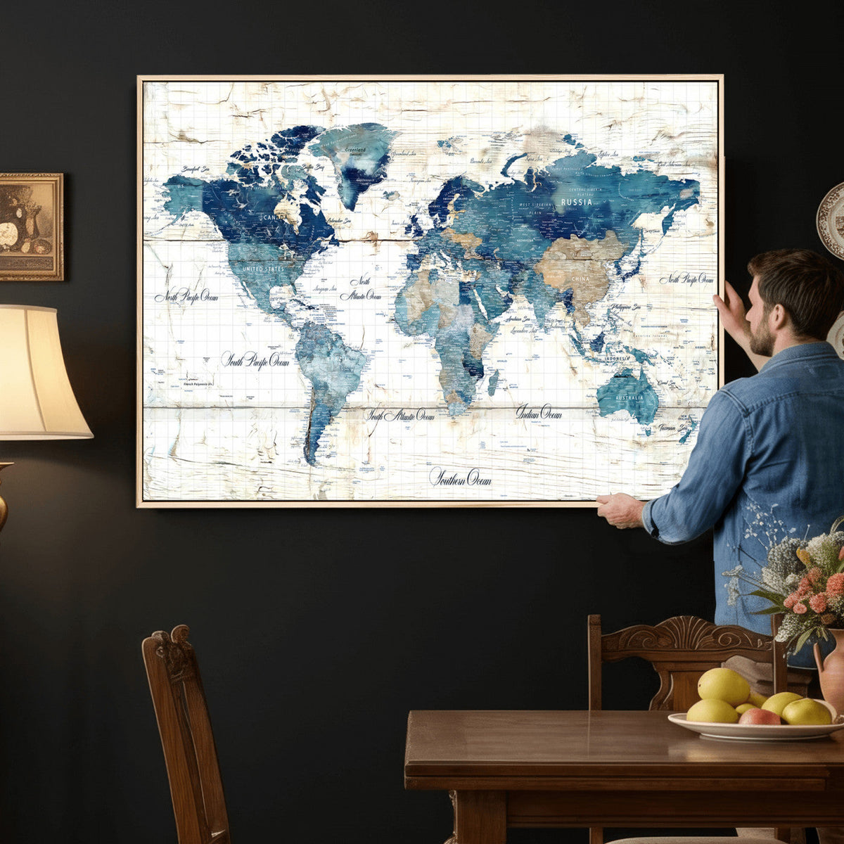 Watercolor World Map Canvas Wall Art Print – Abstract