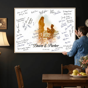 Wedding Guest Book Alternative Wall Art Canvas Print, Personalized Wedding Signature Poster, Custom Couple Photo Guestbook Canvas, Bridal Shower Reception Decor
