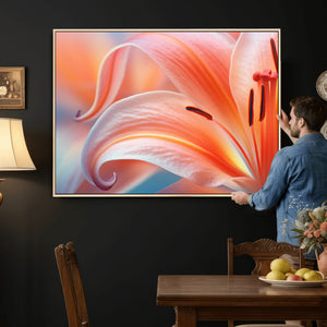 Peach Lily Canvas Wall Art, Coral Pink Flower Macro Photo Print, Botanical Bedroom Decor, Soft Floral Photography, Living Room Wall Art