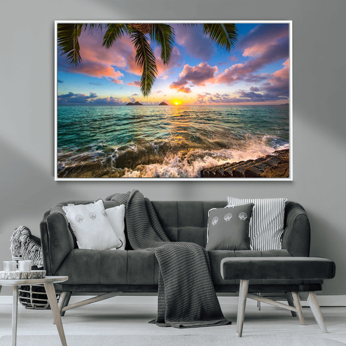 Framed Tropical Sunset Art Canvas Print