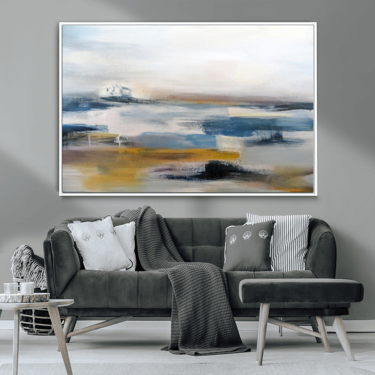 Abstract Landscape Wall Art Canvas | 3 Panel Modern Blue,