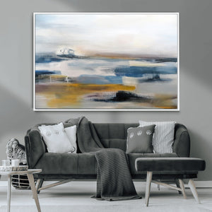 Abstract Landscape Wall Art Canvas | 3 Panel Modern Blue,