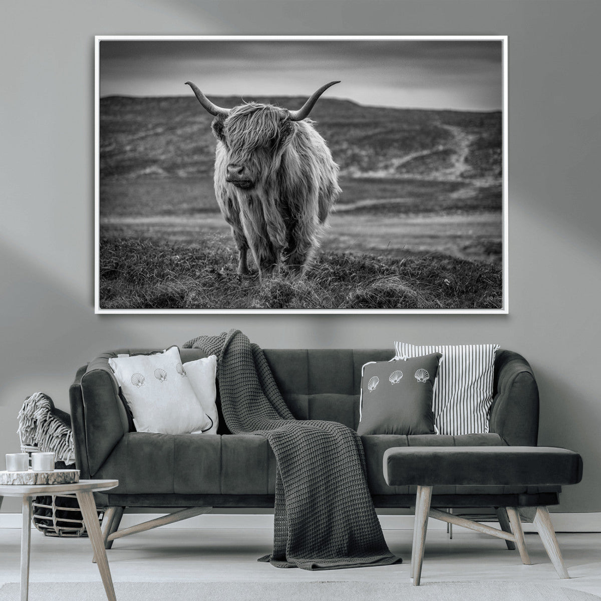 Fluffy Cattle Wall Art Print, Highland Cow Canvas, Framed