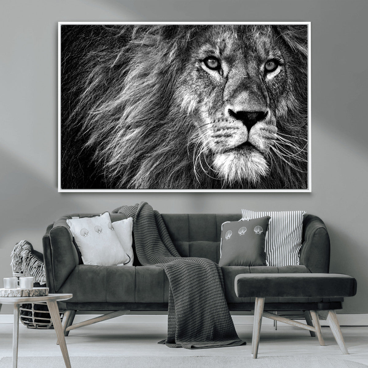 Black and White Lion Canvas Wall Art Print – Wildlife