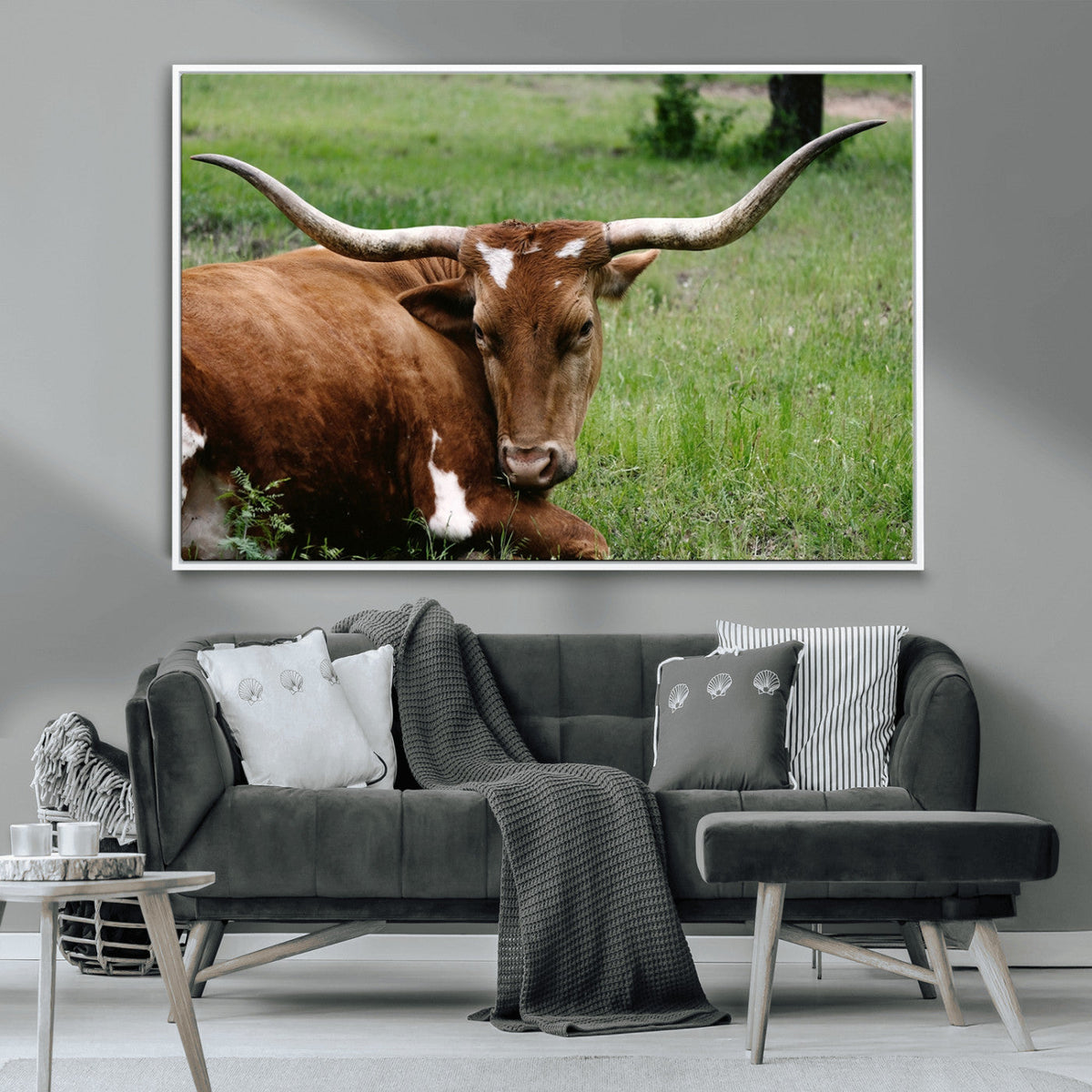 Longhorn Cow Animal Wall Art Canvas Print