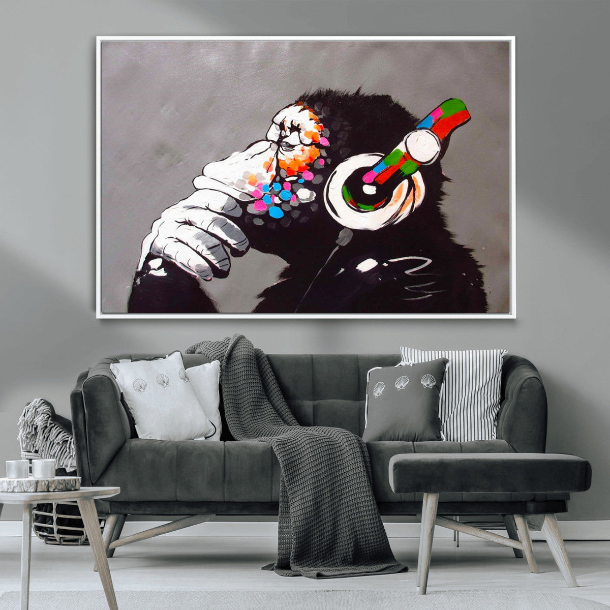 Dj Monkey Listening to Music Wall Art Print | Banksy Monkey
