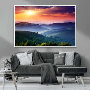 Mountain and Sunset Wall Art Canvas Print