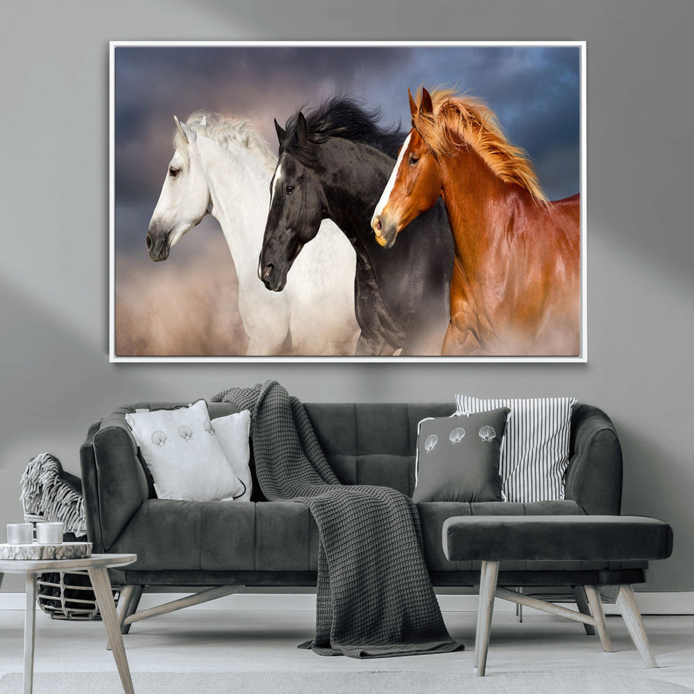 Animal Wall Art Three Horses Farmhouse Art Canvas, Framed