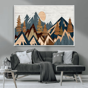 Abstract Wood Panel Effect Mountain Range Top Wall Art