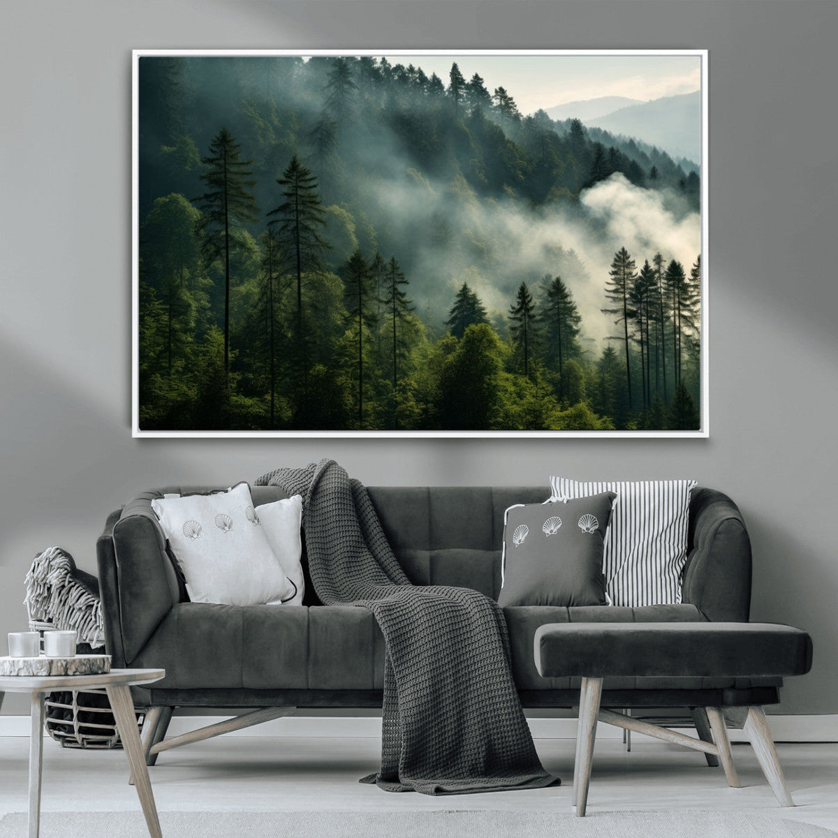 Misty Forest Wall Art Premium Canvas Print a Foggy and