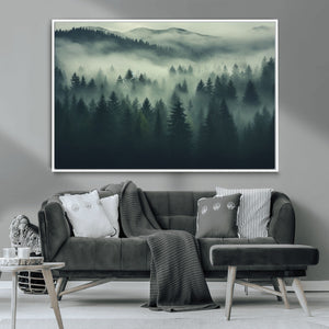 Misty Forest Wall Art Premium Canvas Print a Foggy and