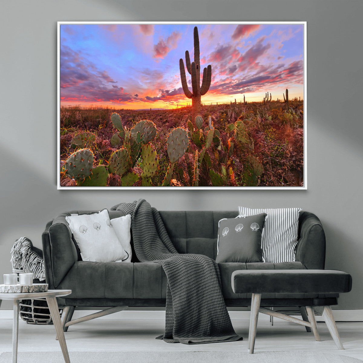 Arizona Desert Wall Art Canvas Print - Framed Deser Sunset
