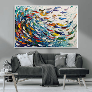 Modern Abstract Fish Shoal Wall Art Canvas Print, Colorful