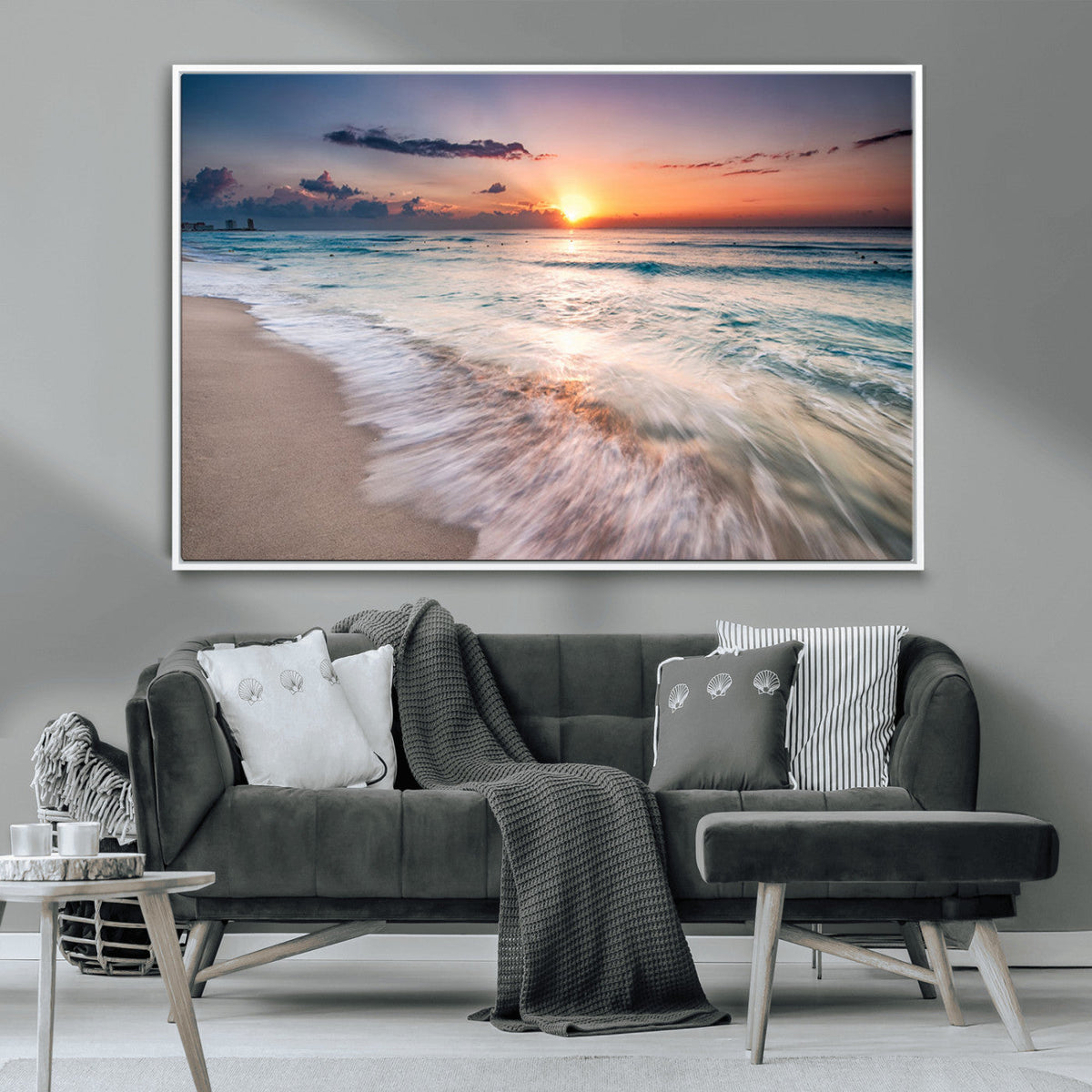 Sunset Beach Wall Art – Soothing Coastal Landscape, Ready to
