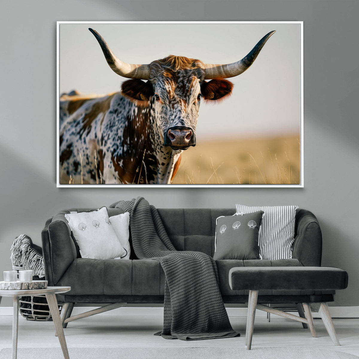 Texas Bull Longhorn Wall Art Canvas Print for Farm House