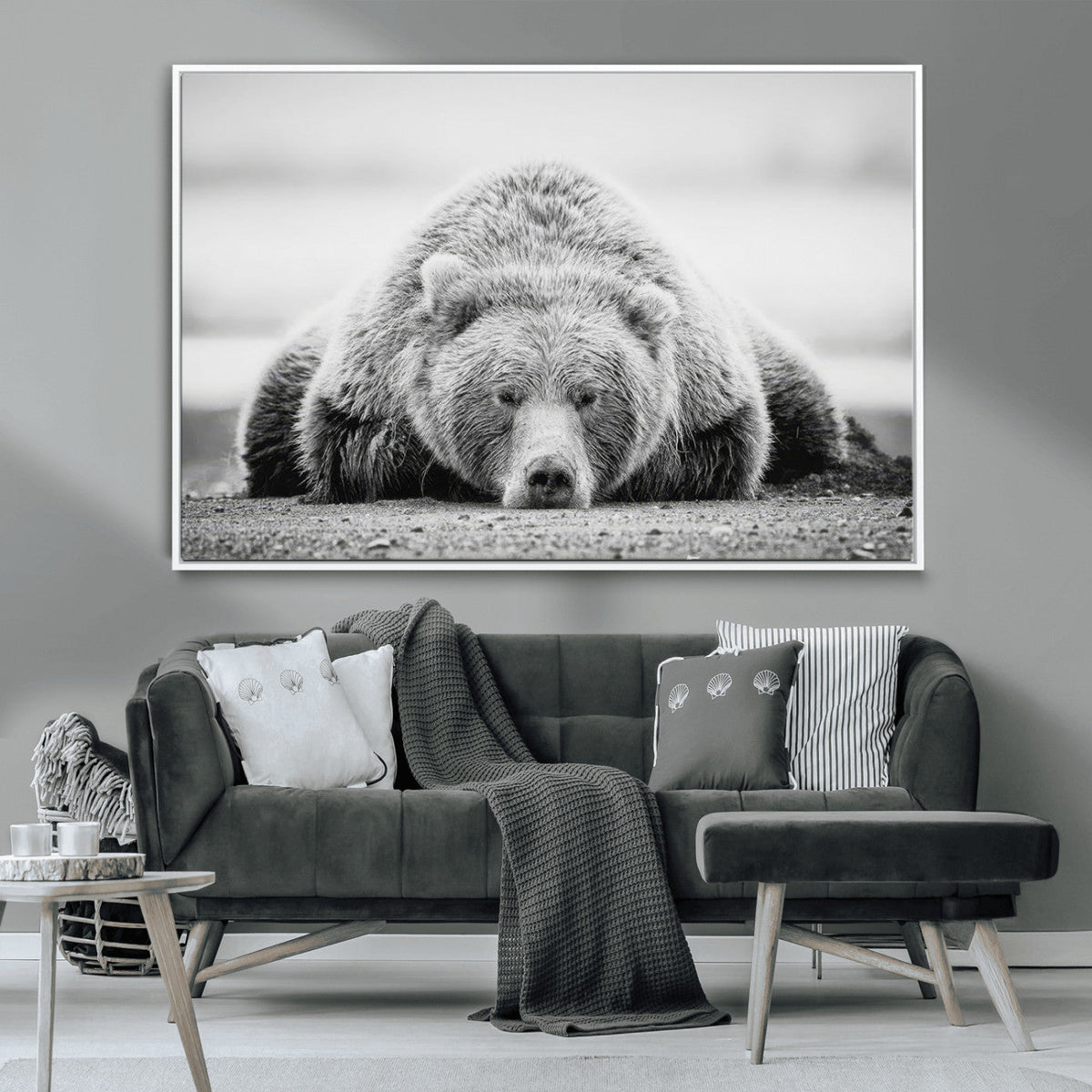 Resting Grizzly Bear Wall Art Canvas Print – Majestic Lazy
