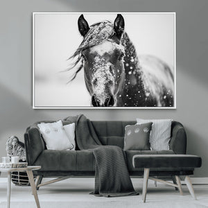 Western Wall Art | Black and White Winter Horse Wall Art |