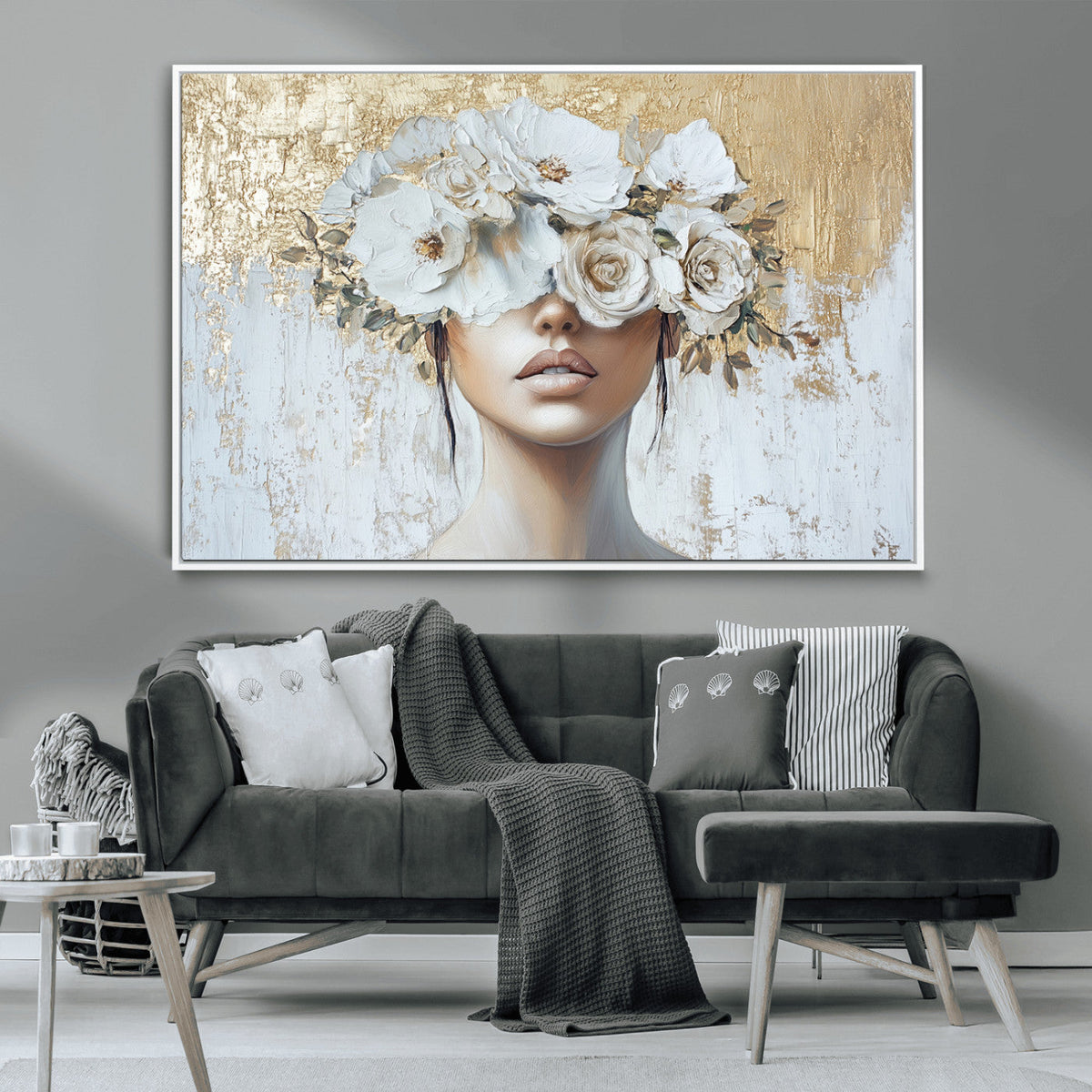 Golden Petal Wall Art - Canvas Print Flower Head Woman