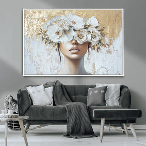 Golden Petal Wall Art - Canvas Print Flower Head Woman