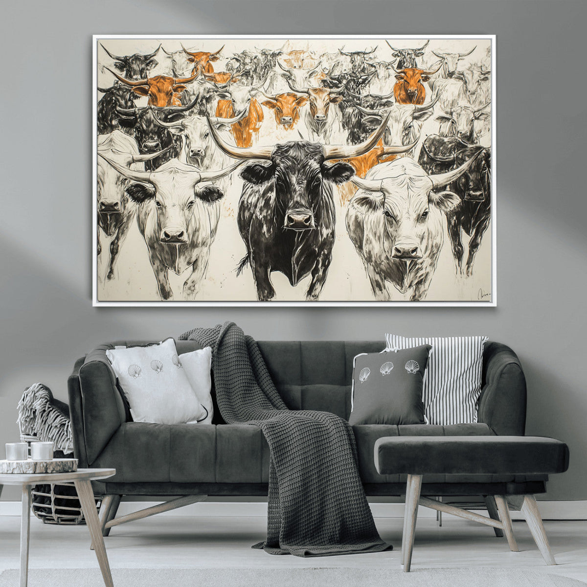 Farmhouse Wall Art | Western Longhorn Cattle Canvas Print |