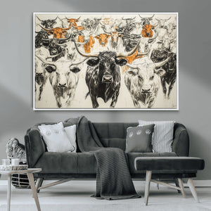 Texas Longhorn Wall Art Canvas Print – Herd Abstract Cow