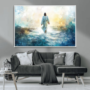 Watercolor Jesus Walking on Water Canvas Print, Christian