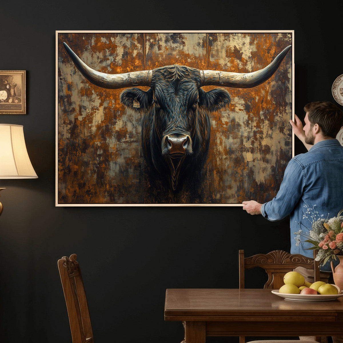 Longhorn Texas Cow Bull Wall Art | Rustic Farmhouse Canvas