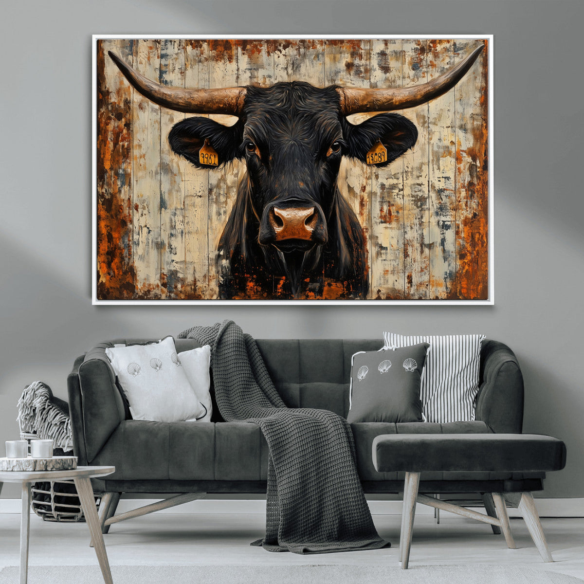 Rustic Texas Artwork Wall Art Canvas Print - Abstract Cow