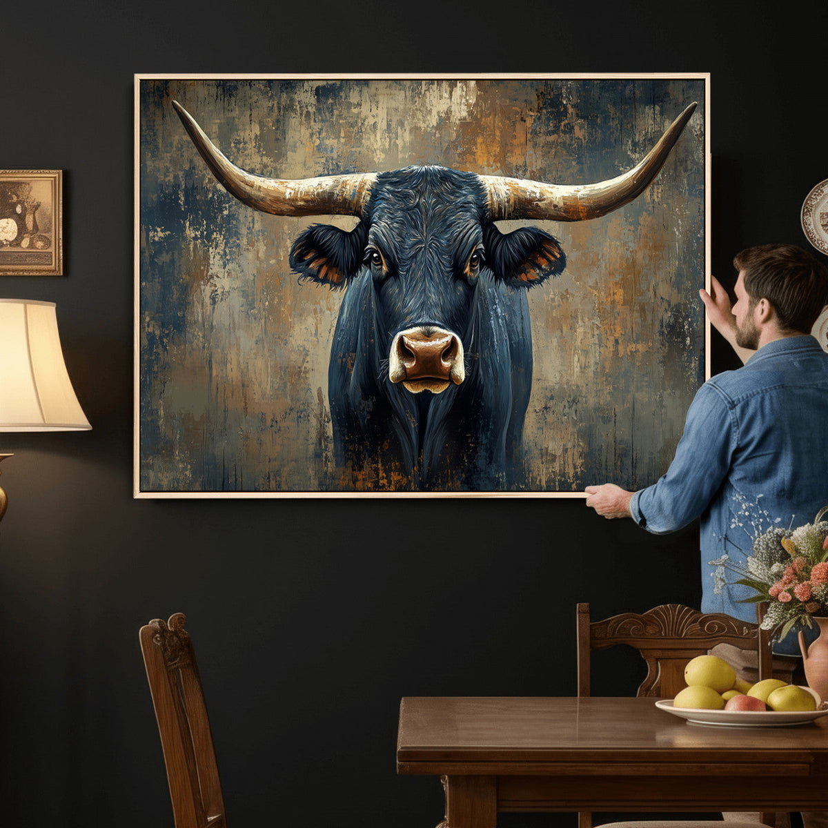 Texas Western Wall Art Canvas Print - Abstract Cow Longhorn