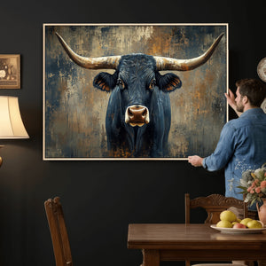 Texas Western Wall Art Canvas Print - Abstract Cow Longhorn