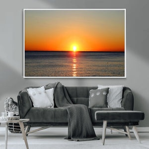 Golden Horizon Sunset Over Ocean Wall Art Canvas Print –