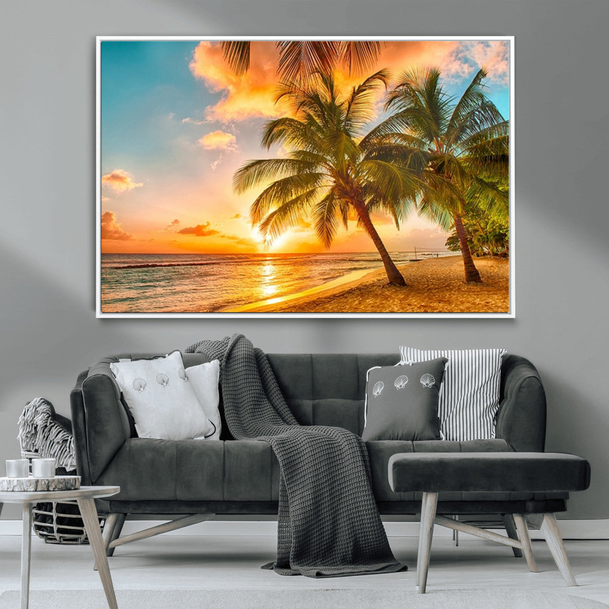 Tropical Sunset Beach Canvas Wall Art Print – Vibrant Palm
