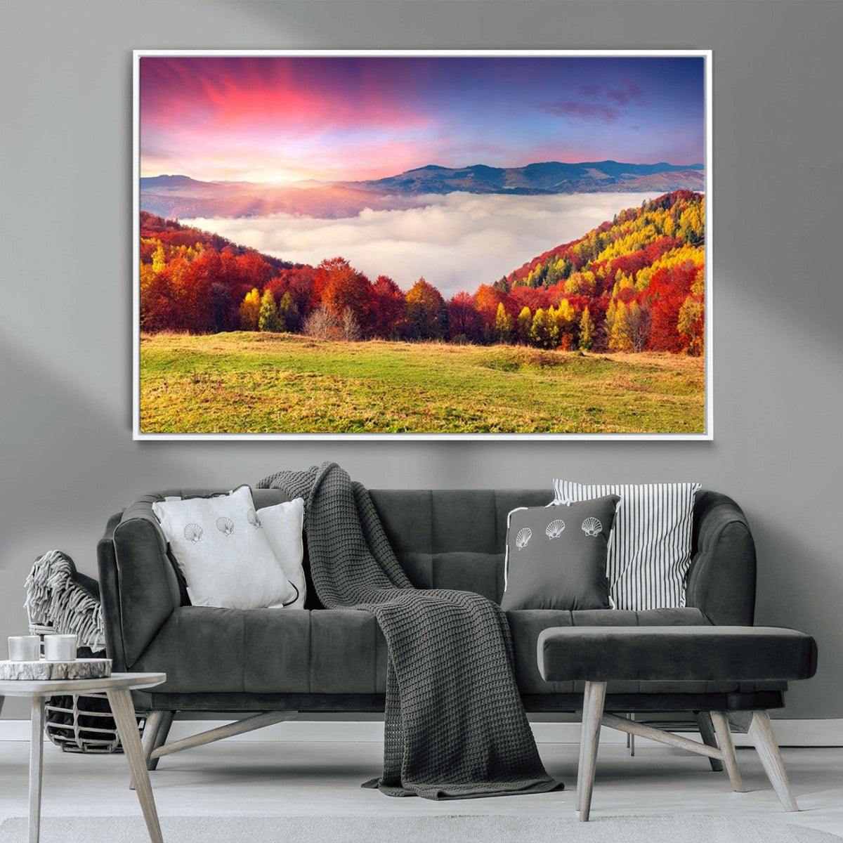 Autumn Mountain Foggy Landscape Wall Art Canvas Print |