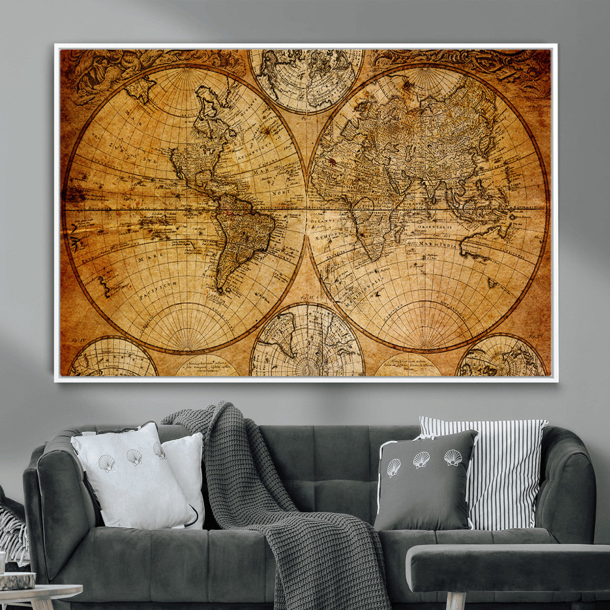 Vintage World Map Canvas Print – Antique Push Pin Travel