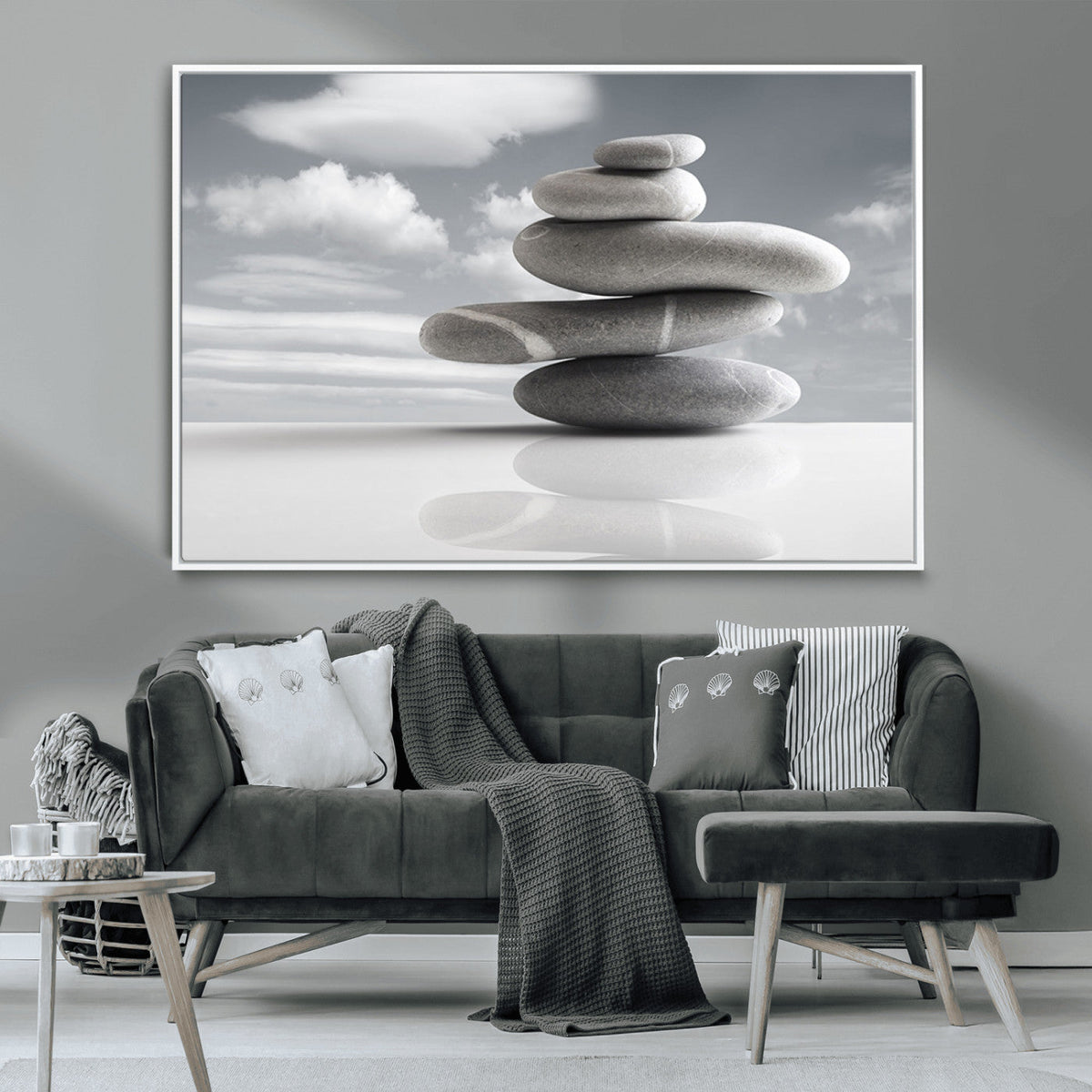 Still Life Black and White Zen Stones Wall Art Canvas,