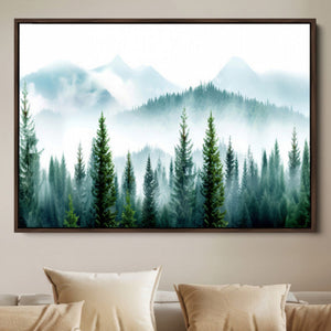 Pine Forest Wall Art Canvas Print – Misty Mountains Foggy