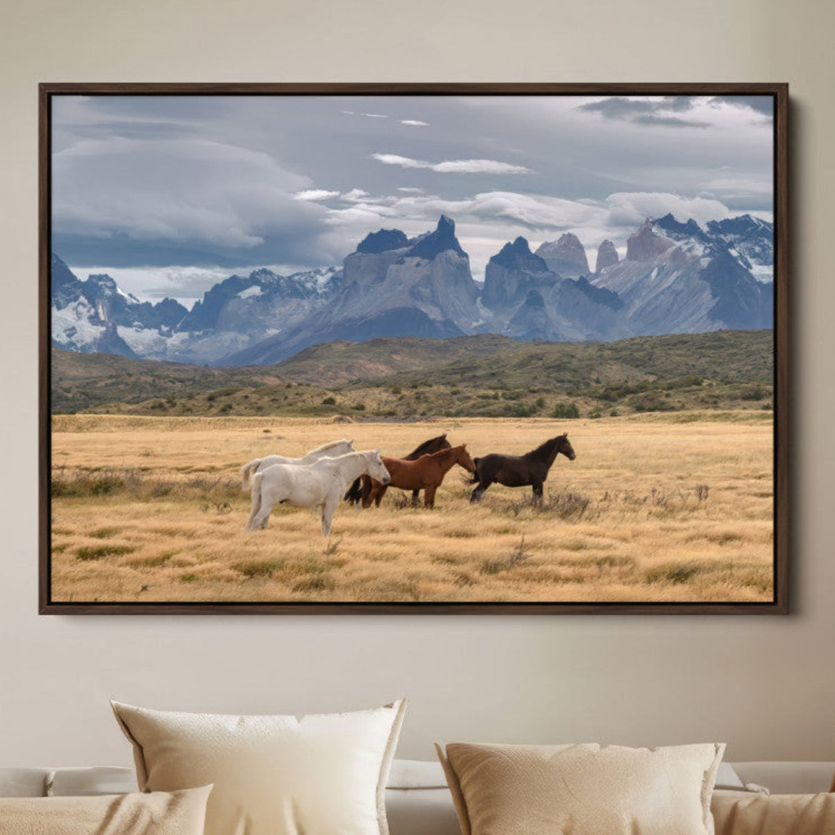 Grand Teton Park Wild Horses Wall Art Canvas Print – Framed