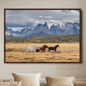 Grand Teton Park Wild Horses Wall Art Canvas Print – Framed