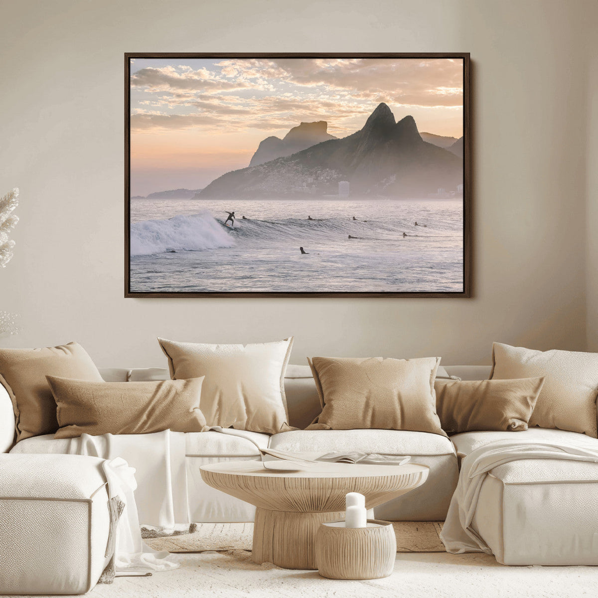 Sunset Surfing Wall Art Canvas Print – Framed Misty