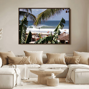 Tropical Shoreline Wall Art Canvas Print – Framed Surfer