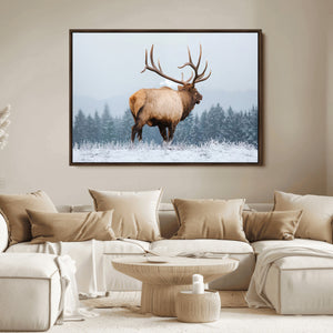 Elk Wall Art Canvas Print – Framed Snowy Forest Scene Art