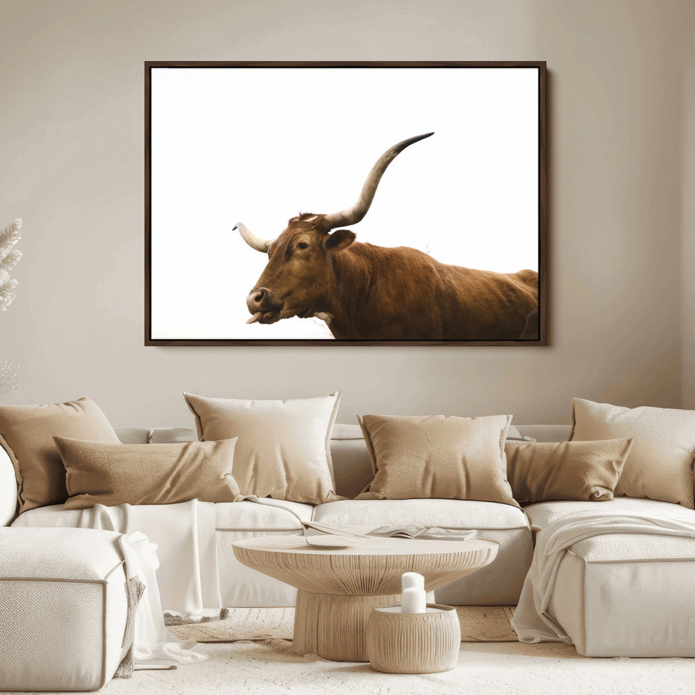 Longhorn Cow Wall Art Canvas Print – Framed Rustic Animal