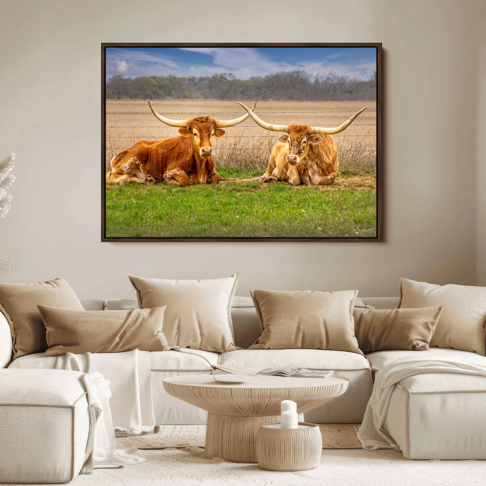 Longhorn Wall Art Canvas Print – Framed Cozy Ranch Vibes