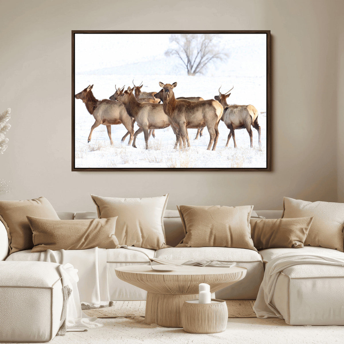 Winter Elk Scene Wall Art Canvas Print – Framed Wildlife